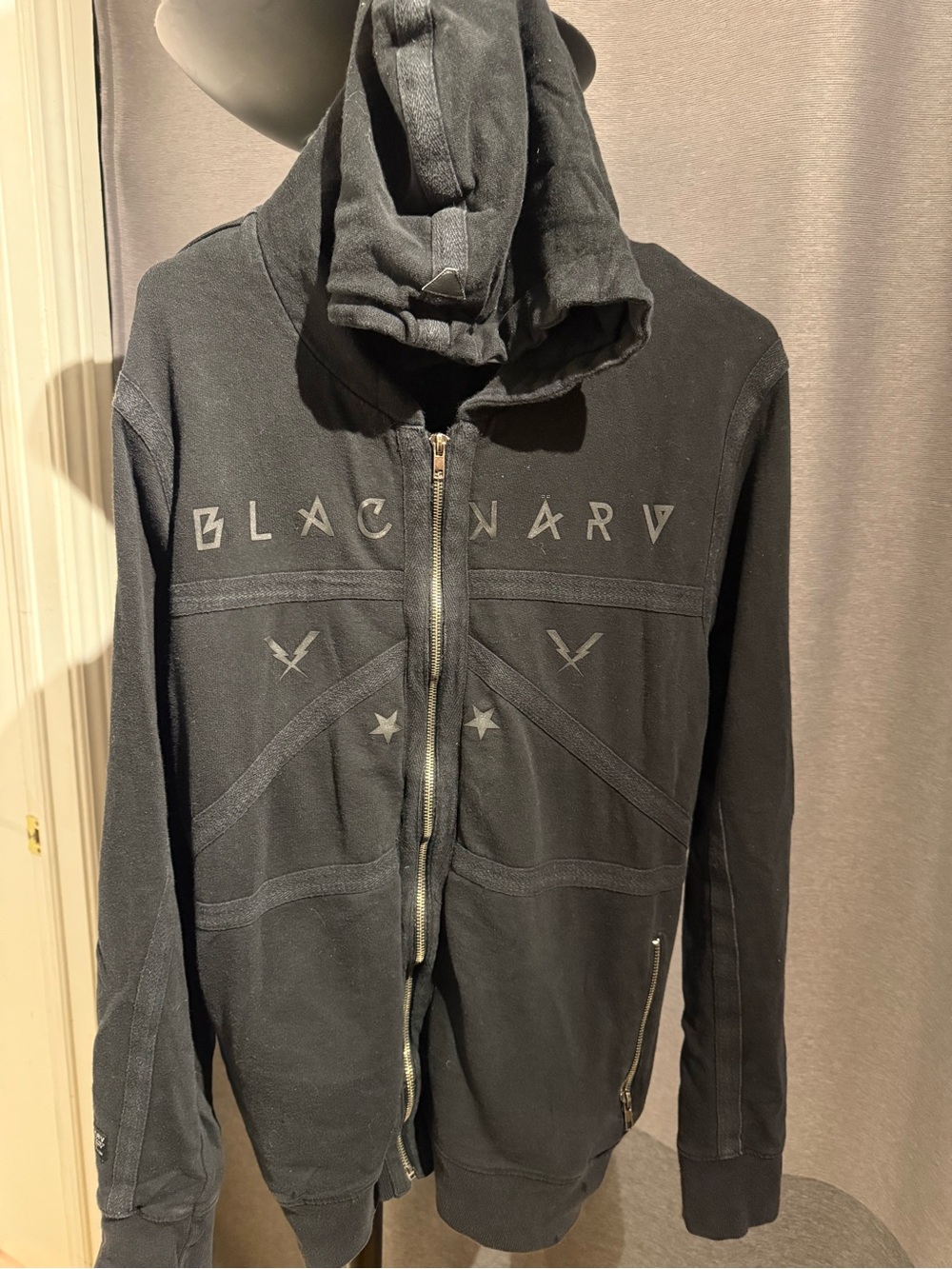 Black Graphic Zip-Up Hoodie Shirt Jacket - Blacknavy